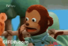 A Stuffed Monkey Is Talking To Another Stuffed Monkey In A Tv Show GIF