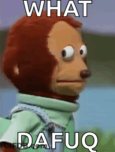 A Stuffed Monkey With The Words " What Dafuq " On It GIF