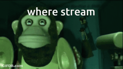A Stuffed Monkey With The Words Where Stream Written Above It GIF