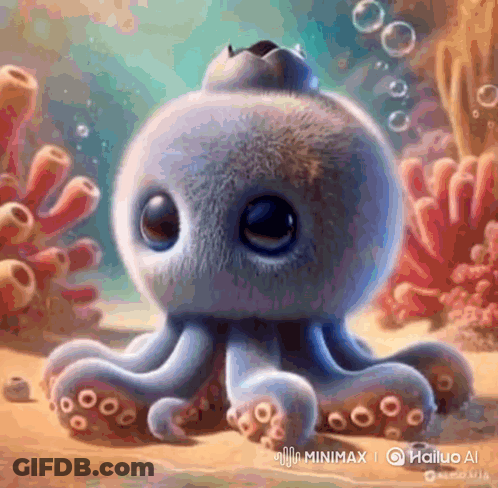 A Stuffed Octopus Is Swimming In The Ocean Near Corals . GIF