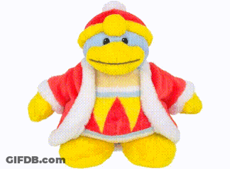 A Stuffed Penguin Wearing A Red And Yellow Coat And Hat GIF