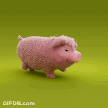 A Stuffed Pink Pig Is Walking On A Green Surface GIF