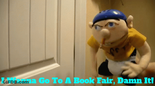 A Stuffed Toy Says I Wanna Go To A Book Fair GIF
