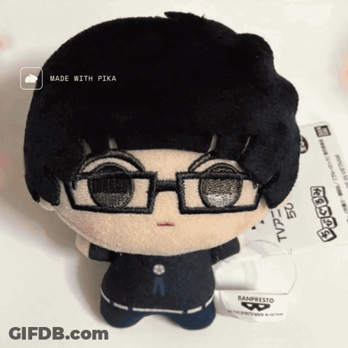 A Stuffed Toy With Glasses And The Words Made With Pika Above It GIF