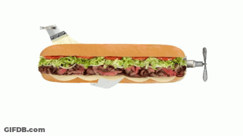 A Sub Sandwich That Looks Like An Airplane With A Jet Engine GIF