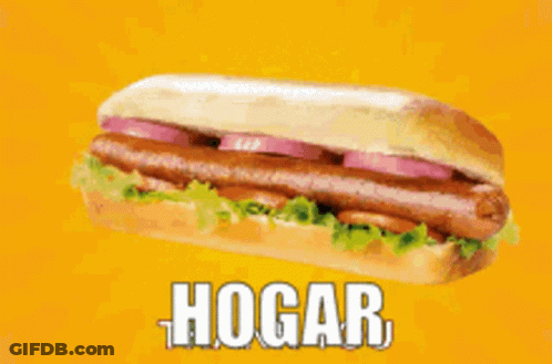 A Sub Sandwich With The Word Hogar Written On It GIF