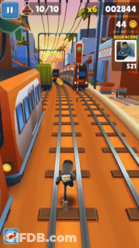 A Subway Runner Game Is Being Played With A Score Of 44 GIF