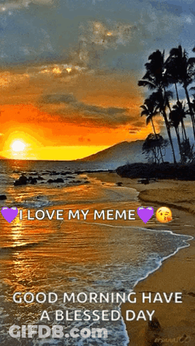 A Sunset On A Beach With The Words " Good Morning Have A Blessed Day " Below It GIF