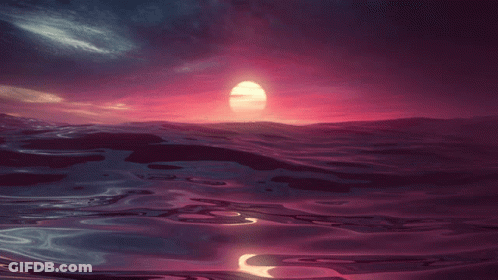 A Sunset Over A Body Of Water With A Full Moon In The Background GIF