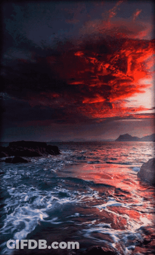 Sunset Over Water With Mountain Background GIF