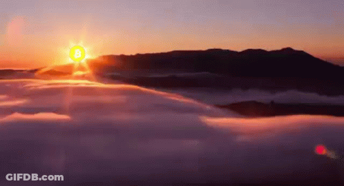 A Sunset Over A Mountain With A Bitcoin Symbol In The Foreground . GIF