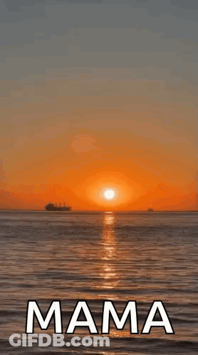 A Sunset Over The Ocean With The Words Good Evening Mama GIF