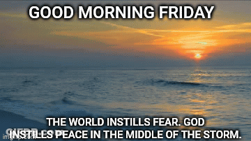 A Sunset Over The Ocean With The Words Good Morning Friday GIF