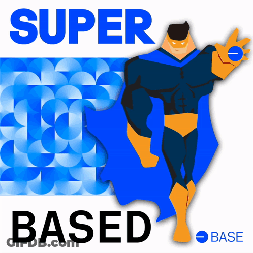 Super Based Logo With Superhero Holding Blue Ball GIF
