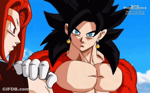 A Super Dragon Ball Heroes Advertisement Shows A Red And Black Character GIF