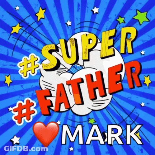 A Super Father Mark Greeting Card With A Heart And Stars GIF