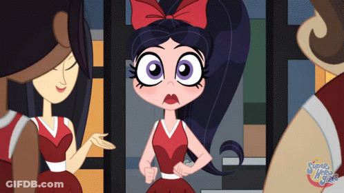 A Super Hero Girls Cartoon Shows A Girl With A Red Bow On Her Head GIF