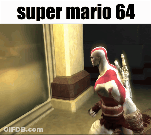 A Super Mario 64 Poster With A Video Game Character On It GIF