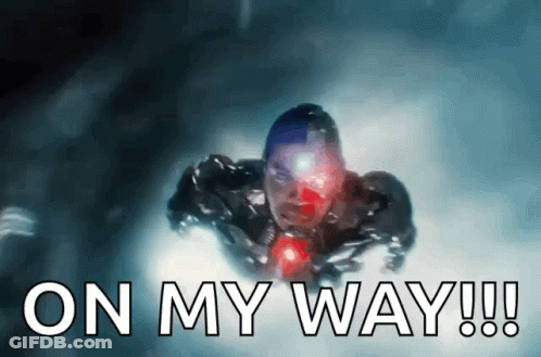 A Superhero Is Flying Through The Air With The Words On My Way GIF
