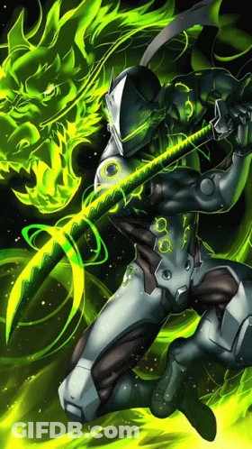 A Superhero With A Sword And A Dragon On His Back GIF