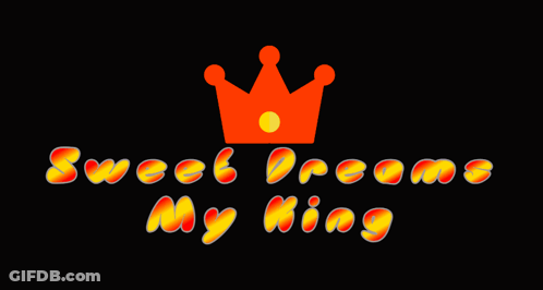 A Sweet Dreams My King Logo With An Orange Crown On A Black Background GIF
