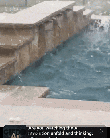 A Swimming Pool With The Words " Are You Watching The Ai Revolution Unfold And Thinking " At The Bottom GIF