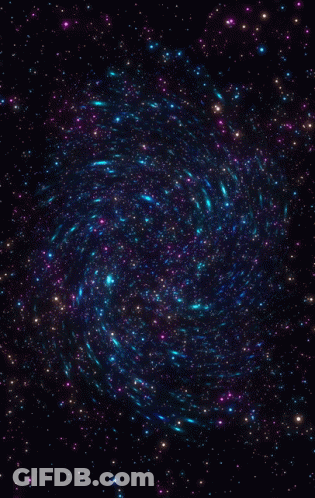 A Swirl Of Blue And Purple Stars In A Dark Space GIF
