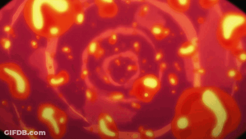 A Swirl Of Red And Yellow Bubbles On A Red Background GIF