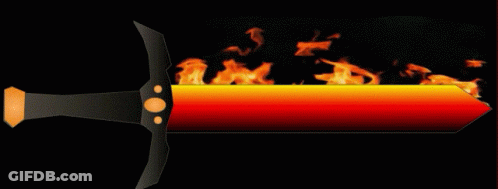 A Sword With Fire Coming Out Of It 'S Blade GIF