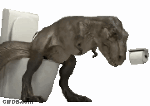 A T-Rex Is Sitting On A Toilet Next To A Roll Of Toilet Paper . GIF