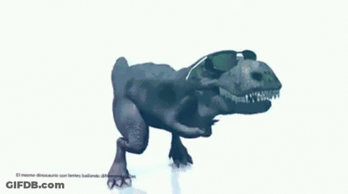 A T-Rex Wearing Sunglasses With The Words El Mismo Dinosaurio On The Bottom GIF