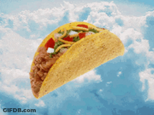 A Taco Is Flying Through The Air In The Sky GIF