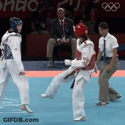 A Taekwondo Fighter With The Number 30 On Her Back GIF