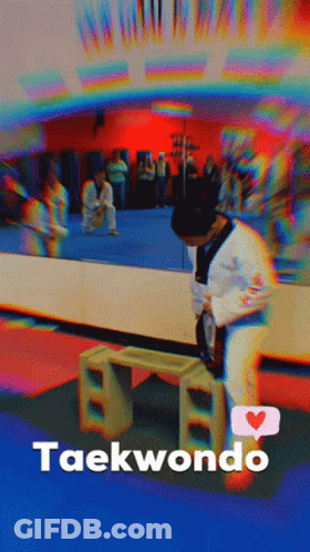 A Taekwondo Poster With A Person Sitting On A Block GIF