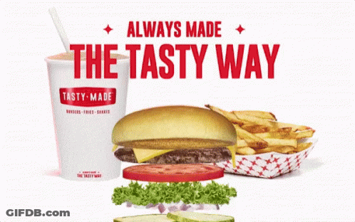A Tasty Way Advertisement Shows A Hamburger And Fries GIF