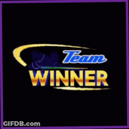A Team Winner Logo With A Pink Border On A Black Background GIF