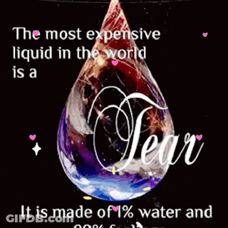 A Tear Is Made Of 1% Water And Is Surrounded By Pink And Purple Hearts GIF