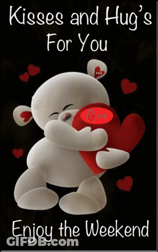 A Teddy Bear Holding A Heart With The Words Kisses And Hug 'S For You GIF