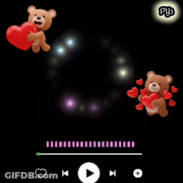 A Teddy Bear Holding A Red Heart Is Surrounded By Teddy Bears Holding Hearts And A Megaphone GIF