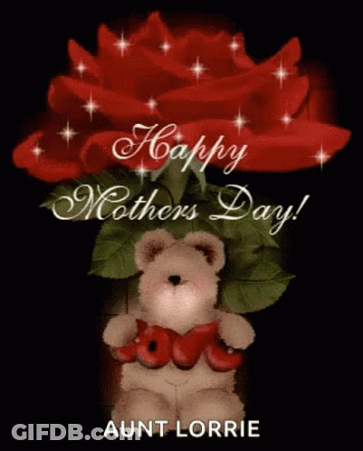 A Teddy Bear Holding A Red Rose With The Words Happy Mothers Day GIF