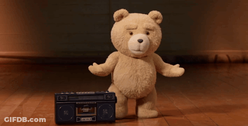 A Teddy Bear Is Dancing Next To A Boombox That Says ' Pioneer ' On The Front GIF