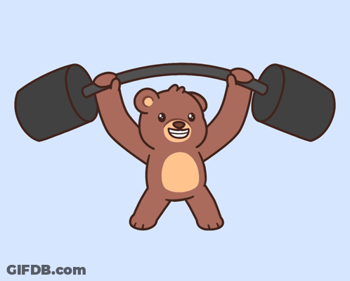 A Teddy Bear Is Holding A Barbell Over Its Head GIF