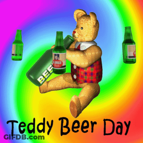 A Teddy Bear Is Holding A Bottle Of Beef A Bird Beer GIF
