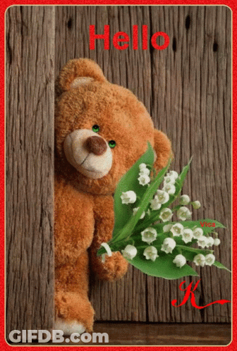 A Teddy Bear Is Holding A Bouquet Of Lily Of The Valley GIF