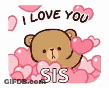 A Teddy Bear Is Holding A Heart In A Pile Of Pink Hearts . GIF