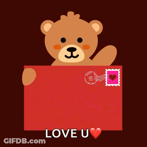 A Teddy Bear Is Holding A Red Card That Says Sending You Lots Of Love Love U GIF