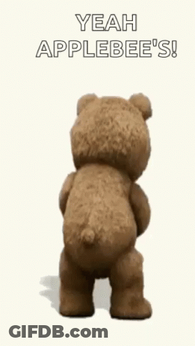A Teddy Bear Is Holding A Shaker And Saying `` Yeah Applebee 'S ! '' GIF