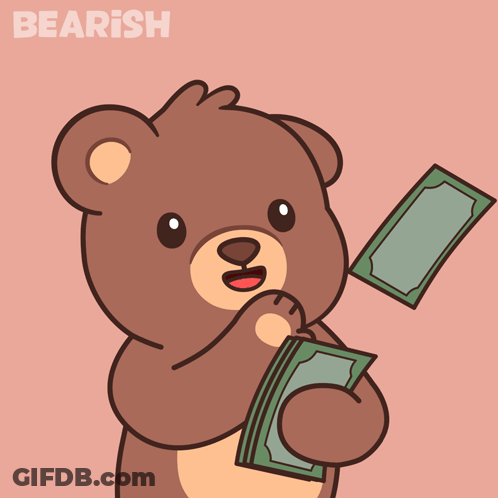 A Teddy Bear Is Holding A Stack Of Money And The Word Bearish Is On The Bottom Right GIF