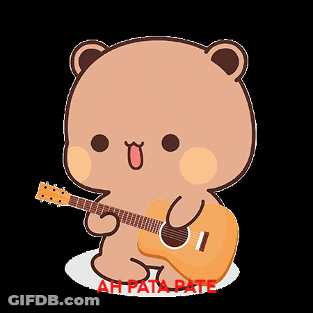 A Teddy Bear Is Holding An Acoustic Guitar With Ah Pata Pate Written Below It GIF