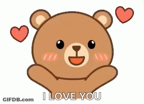A Teddy Bear Is Holding Its Arms Out And Saying `` I Love You '' With Hearts Around It . GIF